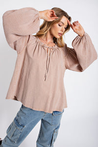 Easel Cotton Mineral Washed Top in Light Mocha Shirts & Tops Easel   