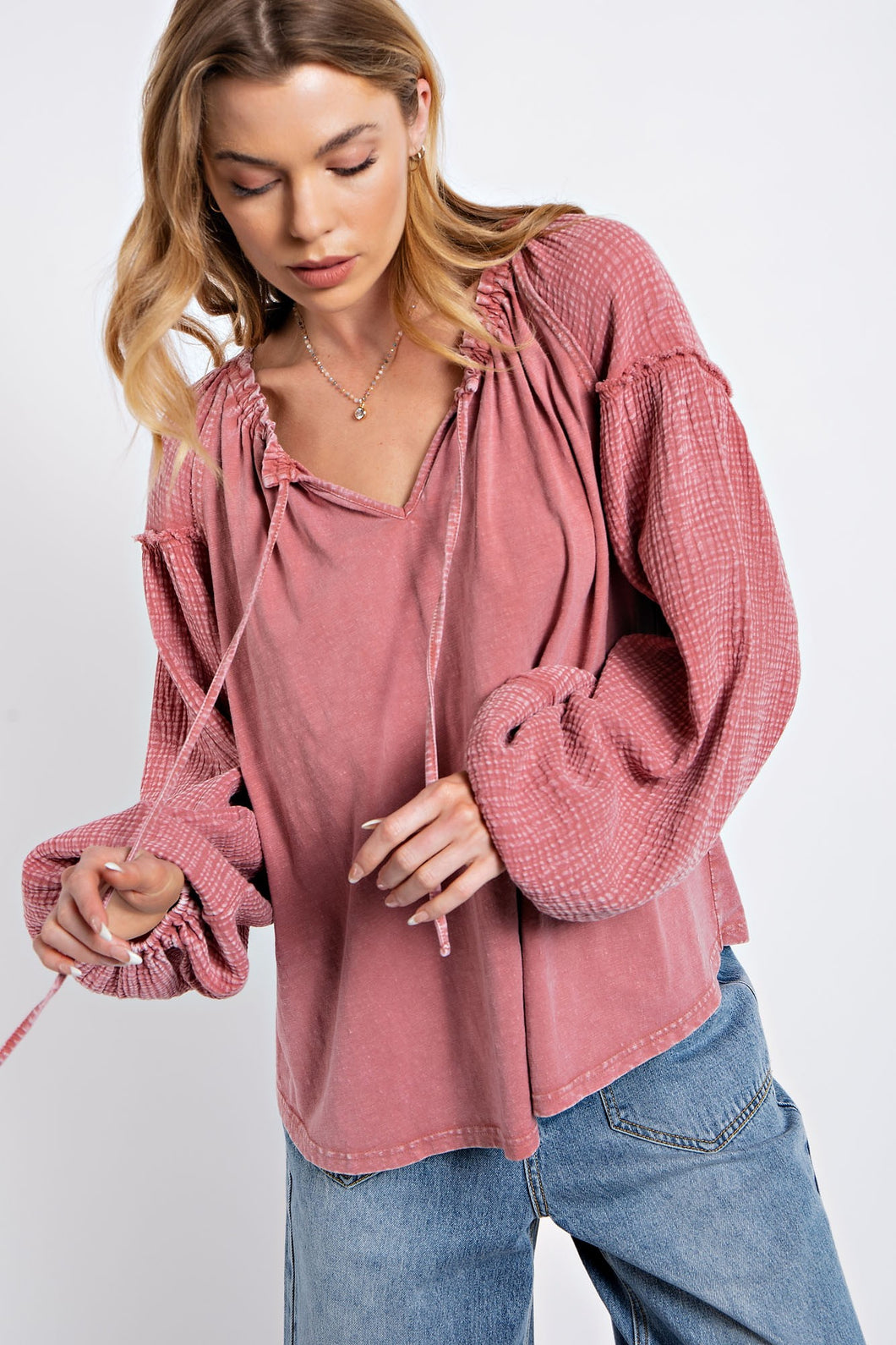 Easel Cotton Mineral Washed Top in Dried Rose Shirts & Tops Easel   