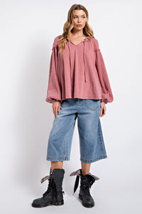 Easel Cotton Mineral Washed Top in Dried Rose Shirts & Tops Easel   