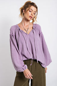 Easel Cotton Mineral Washed Top in Lilac Shirts & Tops Easel   
