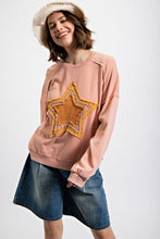 Load image into Gallery viewer, Easel Star Patch Pullover Top in Faded Coral Shirts &amp; Tops Easel   

