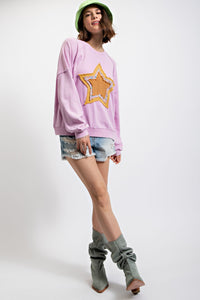 Easel Star Patch Pullover Top in Lilac Pink Shirts & Tops Easel   
