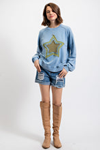 Load image into Gallery viewer, Easel Star Patch Pullover Top in Washed Denim ON ORDER LATE OCTOBER ARRIVAL Shirts &amp; Tops Easel   
