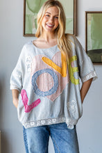 Load image into Gallery viewer, Oli &amp; Hali &quot;LOVE&quot; Patchwork Lettering Top in Light Blue
