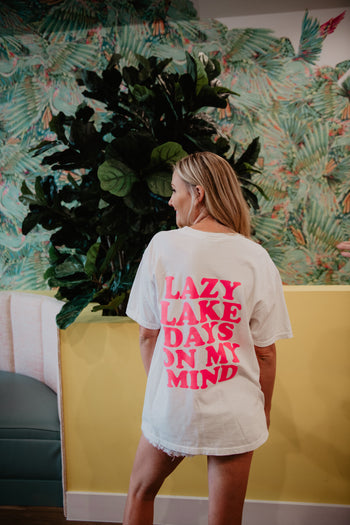 Katydid Lazy Lake Days On My Mind Tee in Pure White Graphic Tees Katydid   