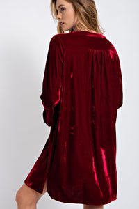 Easel Soft Velvet Tunic Dress in Wine Dresses Easel   