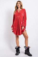 Load image into Gallery viewer, Easel Soft Velvet Tunic Dress in Lipstick Coral Dresses Easel   
