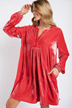 Load image into Gallery viewer, Easel Soft Velvet Tunic Dress in Lipstick Coral Dresses Easel   
