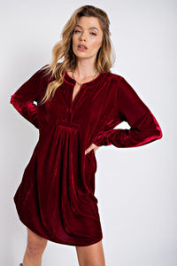 Easel Soft Velvet Tunic Dress in Wine Dresses Easel   