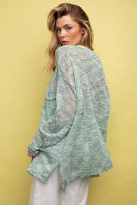 Easel Multi Color Light Weight Sweater in Sage Top Easel   