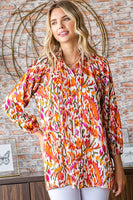 First Love Satin Abstract Print Front Button Down Top in Rust Multi Shirts & Tops First Love   