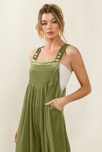 Load image into Gallery viewer, BiBi Solid Color Velvet Wide Leg Overalls in Light Olive ON ORDER
