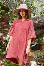 Load image into Gallery viewer, Peach Love Washed Gauze Shirt Mini Dress in Washed Berry Dresses Peach Love California   
