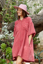 Load image into Gallery viewer, Peach Love Washed Gauze Shirt Mini Dress in Washed Berry Dresses Peach Love California   
