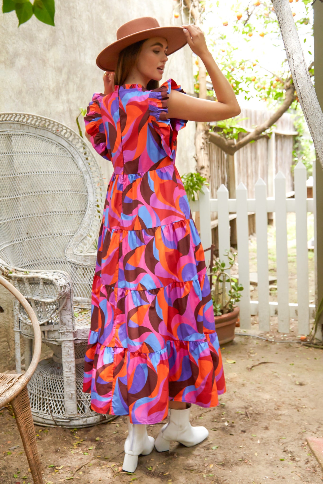 Multicolor Abstract Floral Printed Smoked Maxi Dress