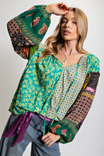 Load image into Gallery viewer, Easel Vintage Boho Printed Challis Top in Atlantis Green Shirts &amp; Tops Easel   
