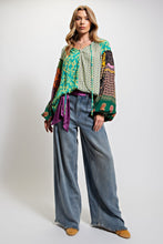 Load image into Gallery viewer, Easel Vintage Boho Printed Challis Top in Atlantis Green Shirts &amp; Tops Easel   
