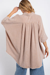 Easel Oversized Cotton Gauze Top in Mushroom Shirts & Tops Easel   