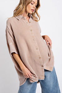 Easel Oversized Cotton Gauze Top in Mushroom Shirts & Tops Easel   