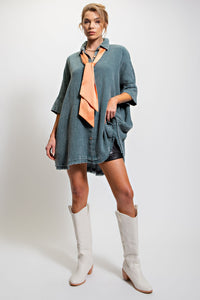 Easel Oversized Cotton Gauze Top in Hunter Green ON ORDER Shirts & Tops Easel   