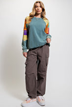 Load image into Gallery viewer, Easel Mixed Print Shoulders Terry Knit Pullover Top in Teal Shirts &amp; Tops Easel   
