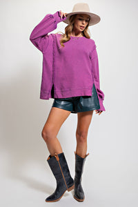 Easel Ribbed Knit Pullover Top in Lilac Rose Shirts & Tops Easel   