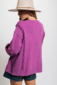 Easel Ribbed Knit Pullover Top in Lilac Rose Shirts & Tops Easel   