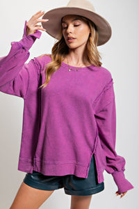 Easel Ribbed Knit Pullover Top in Lilac Rose Shirts & Tops Easel   