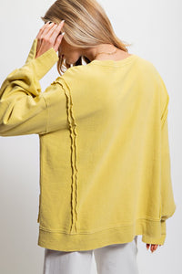 Easel Ribbed Knit Pullover Top in Celery Shirts & Tops Easel   