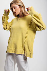 Easel Ribbed Knit Pullover Top in Celery Shirts & Tops Easel   