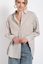 Load image into Gallery viewer, Easel Mixed Stripes Button Down Oversized Shirt in Mushroom Shirts &amp; Tops Easel   
