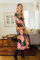 Oddi Floral Print Babydoll Long Sleeve Midi Dress in Black Combo Dress Oddi   