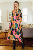 Oddi Floral Print Babydoll Long Sleeve Midi Dress in Black Combo Dress Oddi   