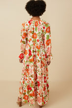 Load image into Gallery viewer, Hayden Satin Floral Print Tiered Maxi Dress in Ivory
