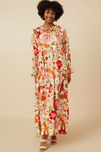 Load image into Gallery viewer, Hayden Satin Floral Print Tiered Maxi Dress in Ivory
