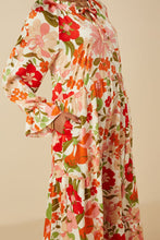 Load image into Gallery viewer, Hayden Satin Floral Print Tiered Maxi Dress in Ivory
