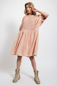 Easel Mineral Washed Cotton Gauze Mini Dress in Washed Coral Dress Easel   
