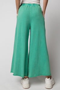 Easel Washed Terry Knit Wide Leg Pants in Evergreen ON ORDER ESTIMATED ARRIVAL LATE OCTOBER Pants Easel   