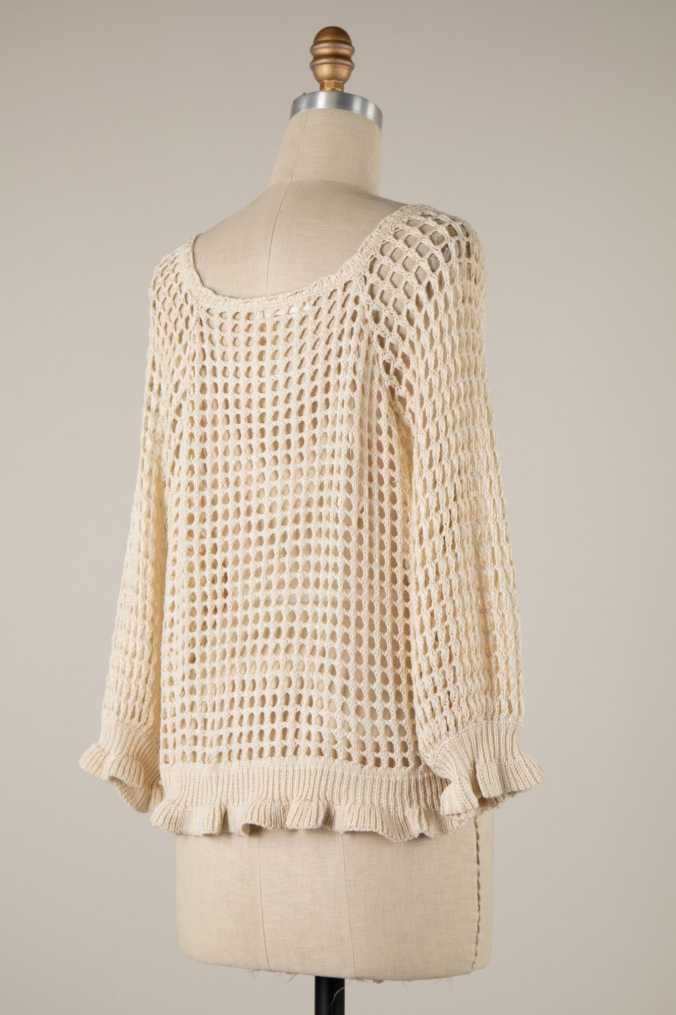 Cream Crochet Long Sleeve Top, Knitwear