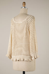 Miracle Crochet Button Down Lightweight Sweater Top in Cream  Miracle   