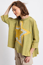Load image into Gallery viewer, Easel Mineral Washed Star Patched Top in Matcha Latte Shirts &amp; Tops Easel   
