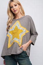 Load image into Gallery viewer, Easel Mineral Washed Star Patched Top in Ash Shirts &amp; Tops Easel   
