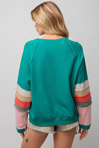 Easel Loose Fit Terry Knit Top in Emerald Shirts & Tops Easel   