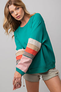 Easel Loose Fit Terry Knit Top in Emerald Shirts & Tops Easel   