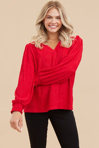 Jodifl Solid Color Striped Textured Top in Red Shirts & Tops Jodifl   