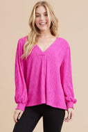 Jodifl Solid Color Striped Textured Top in Fuchsia Shirts & Tops Jodifl   