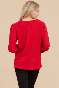 Jodifl Solid Color Striped Textured Top in Red Shirts & Tops Jodifl   