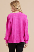Jodifl Solid Color Striped Textured Top in Fuchsia Shirts & Tops Jodifl   
