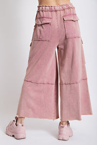 Easel Feeling Good Mineral Washed Utility Pants in Faded Plum ON ORDER Pants Easel   