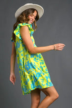 Load image into Gallery viewer, Umgee Floral Print Collar Tiered Dress in Lime Mix Dress Umgee   
